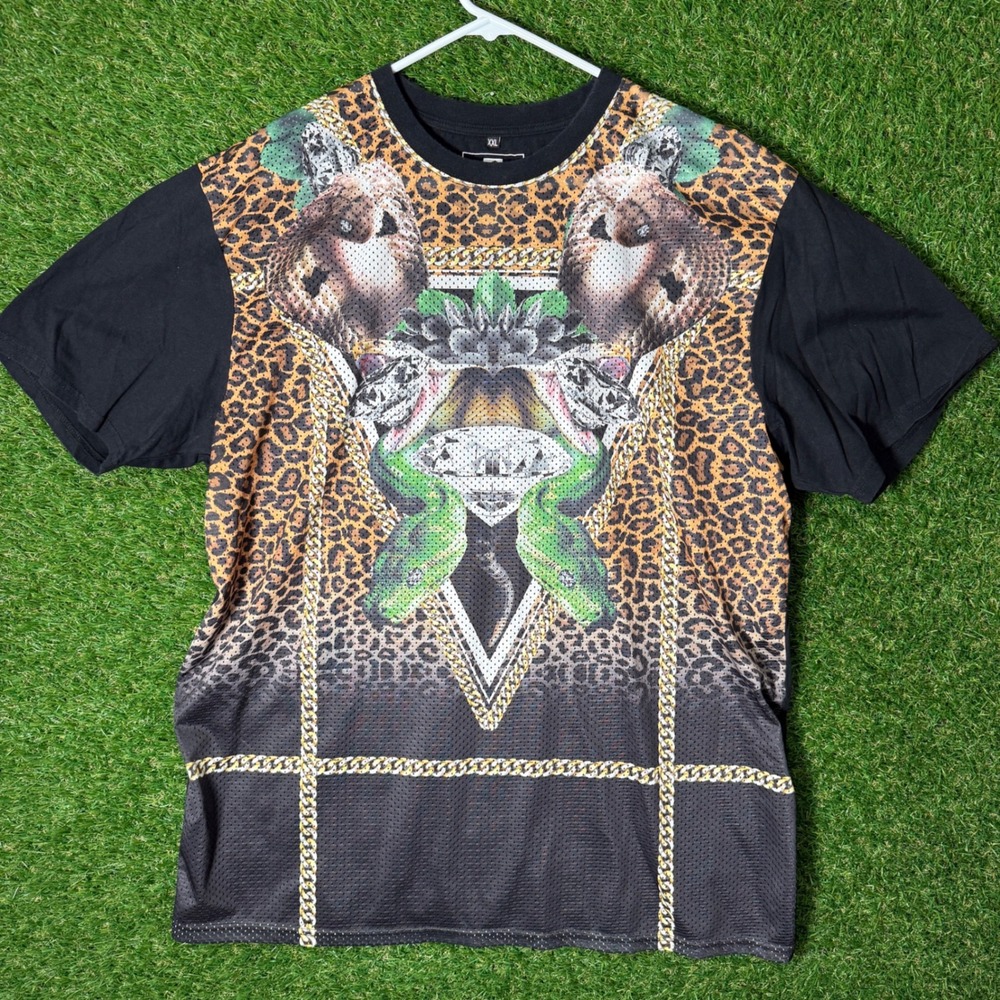 Southpole XXL‎ Graphic T-Shirt Leopard Diamond Snake Chain Streetwear Top